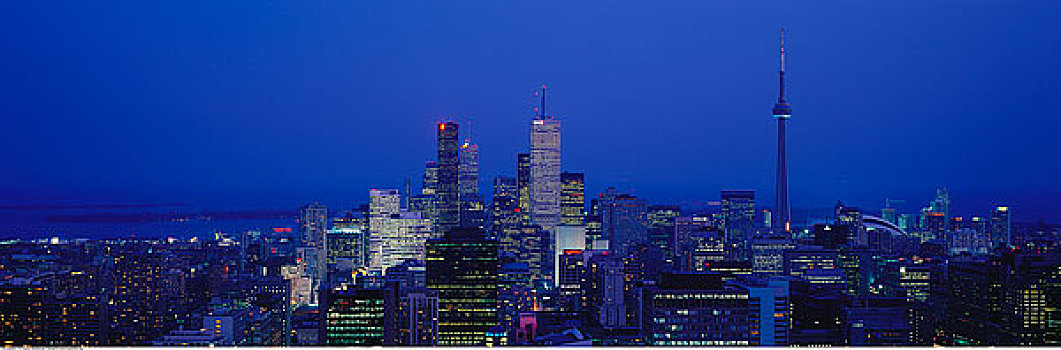 城市天际线,夜晚,多伦多,安大略省,加拿大