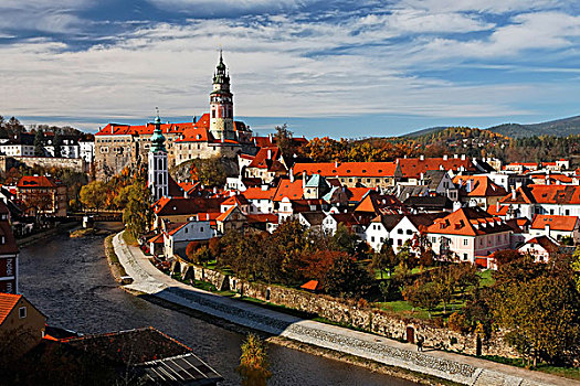 城堡,伏尔塔瓦河,克鲁姆洛夫,世界遗产,南,波希米亚,捷克共和国,欧洲