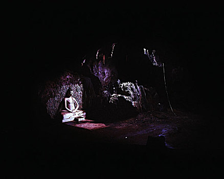 佛,雕塑,坐,暗色,洞穴,泰国