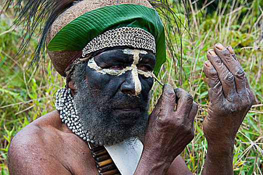 多彩,衣服,部族,首领,描绘,脸,高地,巴布亚新几内亚,美拉尼西亚