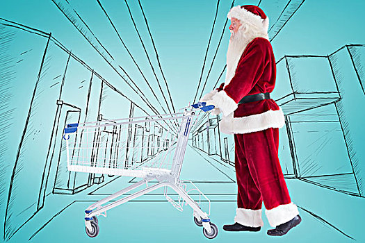 圣诞老人,推,购物车
