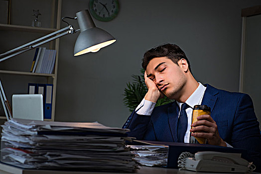 商务人士,疲倦,睡觉,办公室,加班,钟点