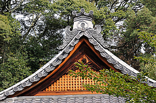 房脊,屋顶,装饰,边缘,石头,神祠,靠近,京都,日本,东亚,亚洲