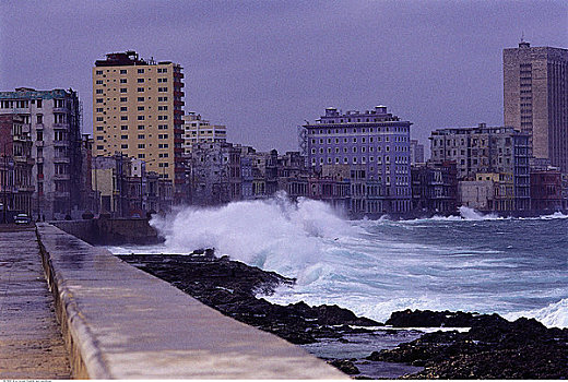 城市,海岸线,碰撞,波浪,哈瓦那,古巴