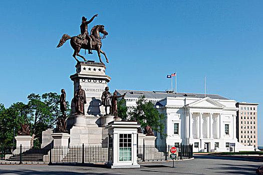 骑马雕像,乔治-华盛顿,纪念建筑,国会,地面,里士满