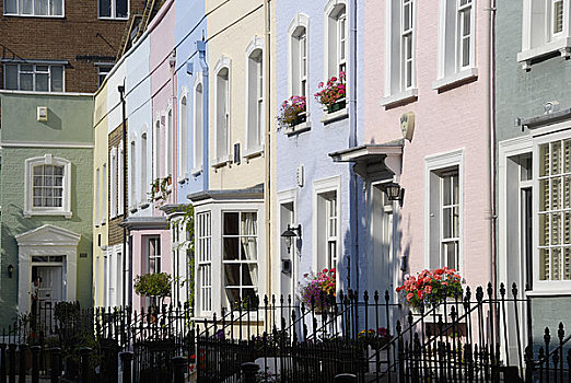 英格兰,伦敦,切尔西,排,彩色,乔治时期风格,房子,街道