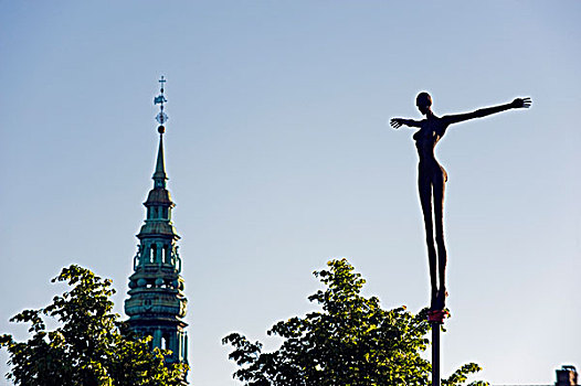 欧洲,斯堪的纳维亚,丹麦,北方,西兰岛,哥本哈根,现代艺术,雕塑,教堂,尖顶