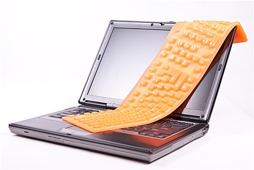 笔记本电脑,灵活,橙色,键盘