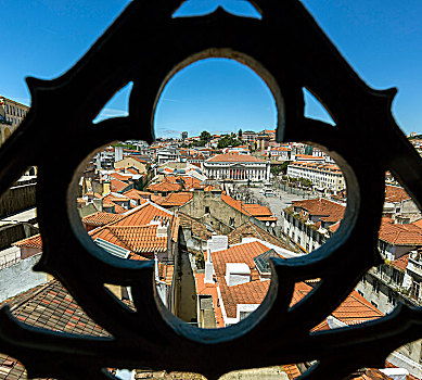 风景,锻铁,著名,电梯,葡萄牙,老城,红色,屋顶,里斯本,地区,欧洲