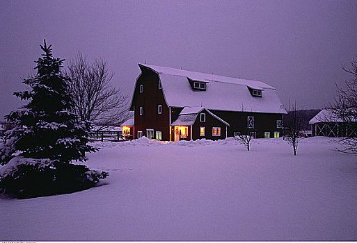 农场,冬天,黄昏,佛蒙特州,美国