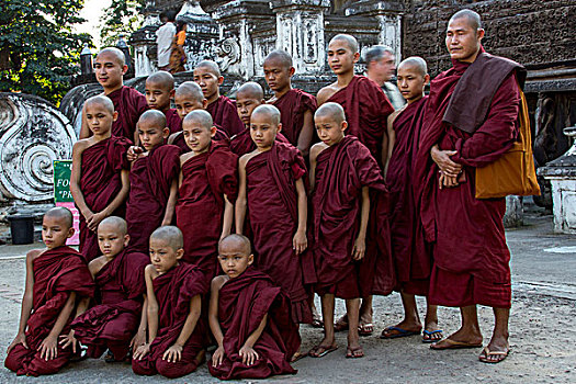 和尚,排列,户外,寺院,曼德勒,缅甸