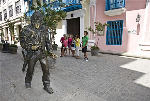 铜像,阿西尼城,接触,胡须,手,带来,幸运,历史,地区,哈瓦那,古巴,加勒比海
