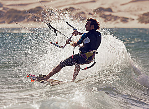 一个,男人,风筝冲浪,安达卢西亚,西班牙
