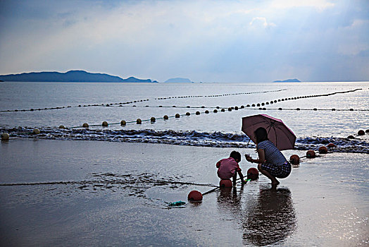 海浪,沙滩,游客,嬉戏,天空