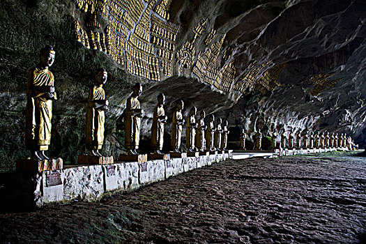 排,佛,雕塑,洞穴,缅甸