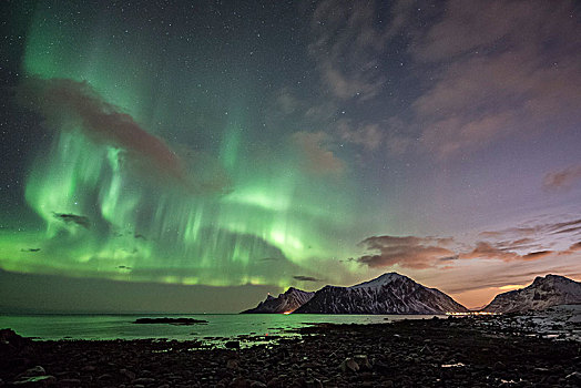 北极光,罗弗敦群岛,挪威,欧洲