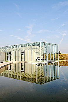 玻璃,建筑,现代建筑,水塘,导弹,美术馆,兰根,建筑师,诺伊斯,地区,北莱茵威斯特伐利亚,德国,欧洲