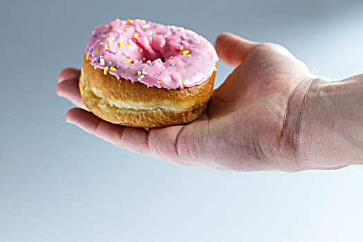 握着,粉色,甜甜圈,洒料