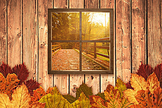 合成效果,图像,方形,玻璃窗,秋天,场景