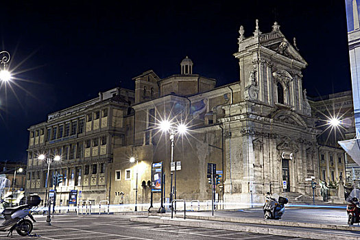 教堂,玛丽亚,右边,邸宅,左边,夜晚,罗马,意大利,欧洲