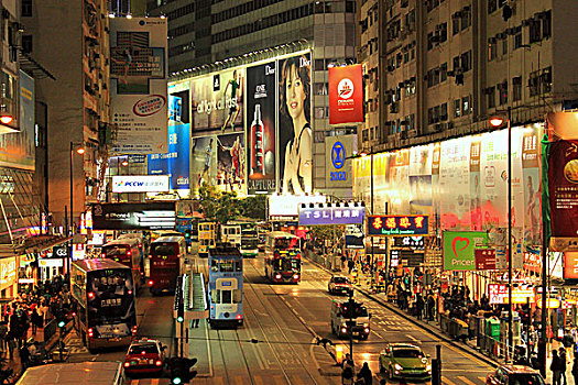 忙碌,铜锣湾,夜晚,香港