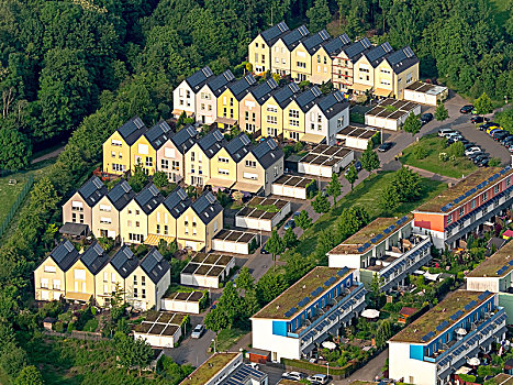 太阳,住宅区,屋顶,替代能源,再生能源,盖尔森基兴,鲁尔区,北莱茵威斯特伐利亚,德国
