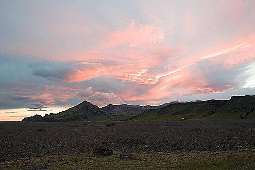 冰岛,日落,俯视,火山