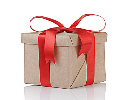 一个,礼物,圣诞节,盒子,包装,牛皮纸,纸,红色,蝴蝶结,隔绝