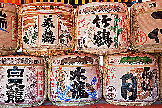 传统,日本米酒,桶,神祠,严岛神社,宫岛,广岛,本州,日本