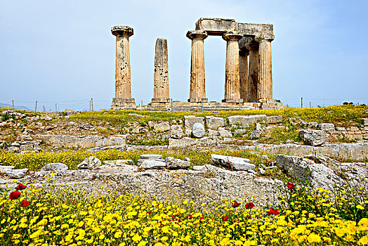 阿波罗神庙,庙宇,古老,科林斯地峡,伯罗奔尼撒半岛,希腊,欧洲