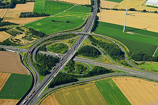 高速公路,连通,航拍,北莱茵威斯特伐利亚,德国,欧洲