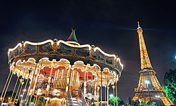 巴黎,法国,五月,埃菲尔铁塔,夜晚,纪念建筑,世界,游人