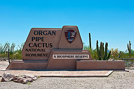 美国,亚利桑那,管风琴仙人掌国家保护区,入口,纪念建筑,标识