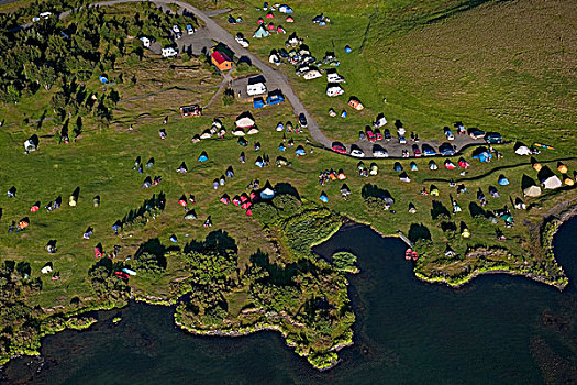航拍,露营,地面,湖,米湖,北方,冰岛,欧洲