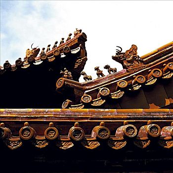 特写,庙宇,屋顶,雍和宫,北京,中国,亚洲