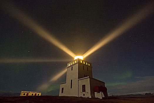 冰島,燈塔,光線,星空,夜晚,北極光,岬角