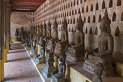 排,佛像,寺院,万象,老挝
