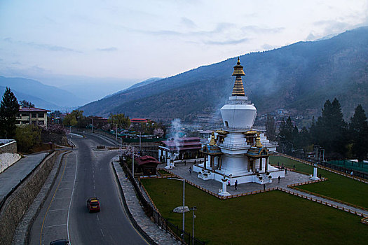 不丹,廷布,国家纪念碑,黄昏