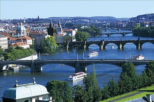 捷克共和国,布拉格,全景,城市,桥,上方