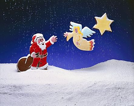 姜饼,圣诞老人,天使,星,糖粉,雪