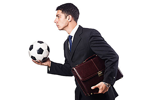年轻,商务人士,足球,白色背景