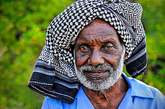 老人,穿,围巾,头像,喀拉拉,印度南部,印度,亚洲