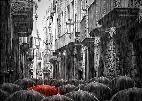 下雨,街道,巴塞罗那