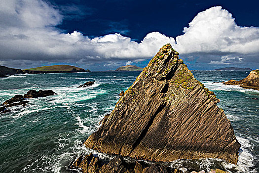 石头,海浪,丁格尔半岛,凯瑞郡,爱尔兰,欧洲
