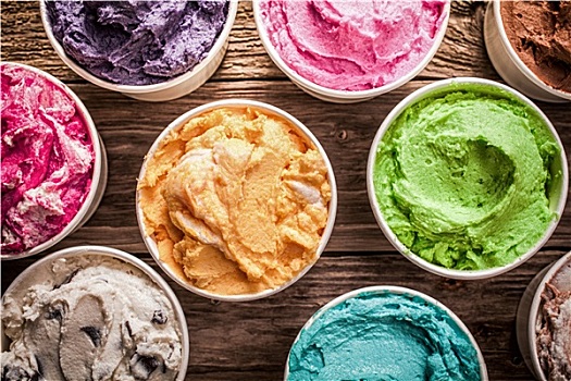 排列,不同,味道,彩色,冰淇淋