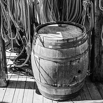 老,木桶,甲板,帆船