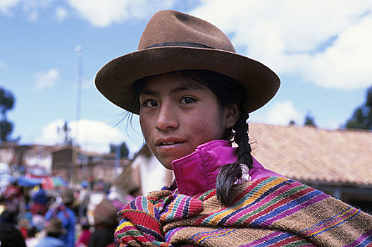 秘鲁,靠近,库斯科市,市场,女孩