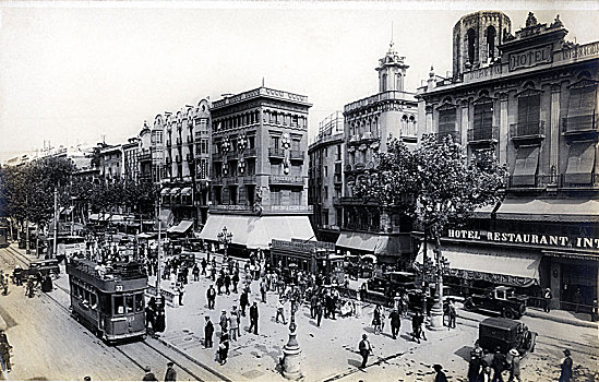 风景,兰不拉,巴塞罗那,水平,20年代