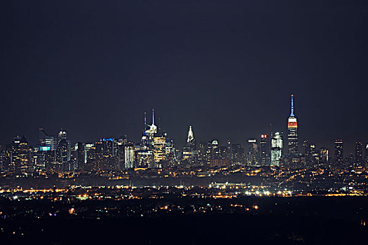 纽约,市中心,天际线,夜晚