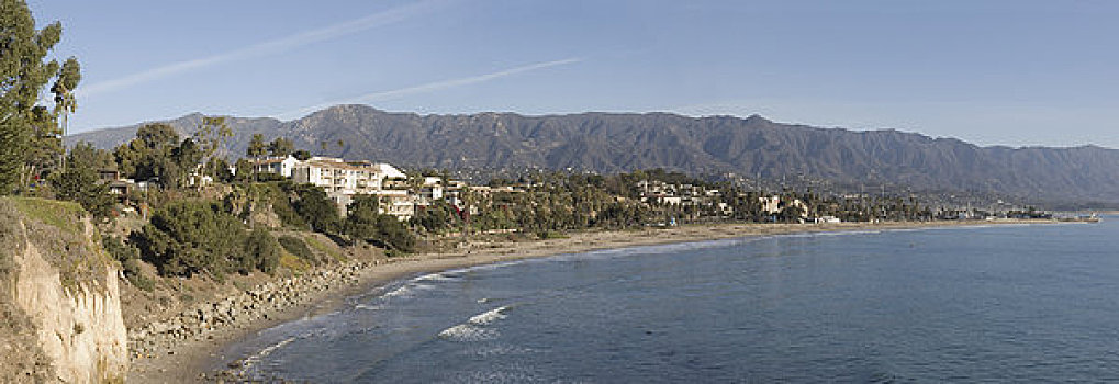 俯视,海岸线,海滩,圣芭芭拉,加利福尼亚,美国